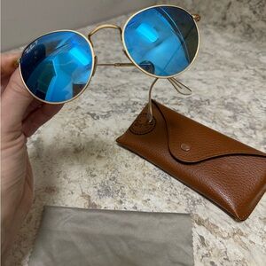 Ray-Ban Gold Frame with Blue Lenses Sunglasses